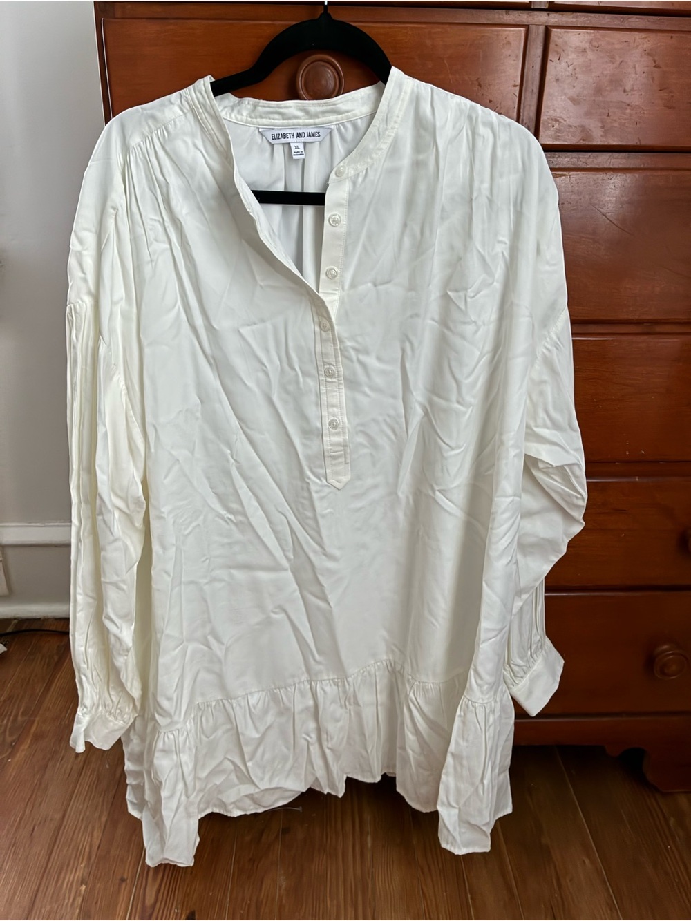 Elizabeth and James Cream Ruffle-Hem Button Placket Tunic